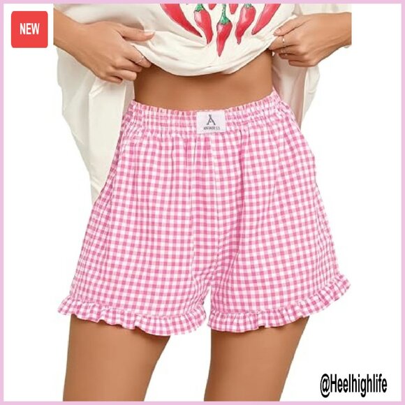 Women's Ruffle Boxer Shorts Pajama Lounge Sleep Bottoms Pockets - Picture 2 of 8